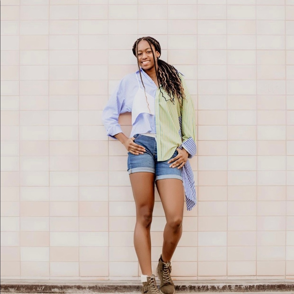 Beautiful and unique striped asymmetric shirt